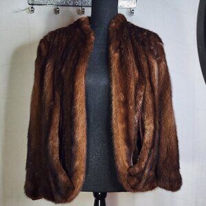 Vintage Fully Lined Luxury Genuine Mink Clutch Cape w/Arm Straps Clasps Buttons